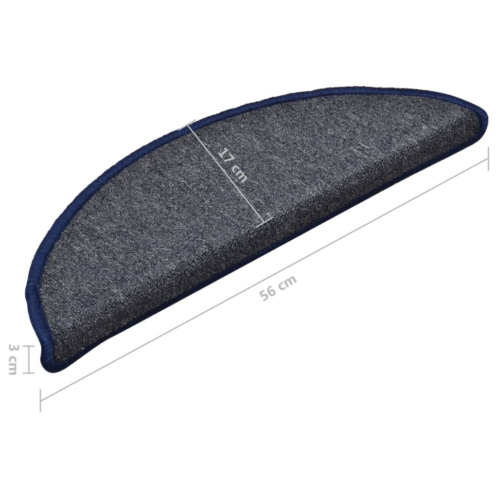 Carpet Stair Treads 15 pcs Dark Grey and Blue 56x17x3 cm